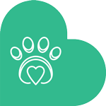 A green cloud-shaped icon with a white paw print design in the center evokes the compassionate care of a vet. The paw print features a heart symbol at the base, reflecting the love and dedication synonymous with veterinary professionals.