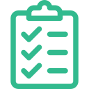 An icon of a clipboard with three checkmarks in a vertical list, depicted in green, resembling a veterinarian's checklist.