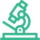 Illustration of a green microscope icon on a plain background, showcasing a side view with the eyepiece, arm, and base visible—ideal for veterinary professionals seeking precision in their research.