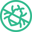 A teal icon depicting a crossed-out bug, symbolizing a bug-free or pest control concept, aligns with a vet's mission to ensure a healthy environment for animals.