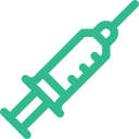 An illustration of a green syringe with a needle and plunger, depicted in a simple, minimalist style, often used by veterinarians.